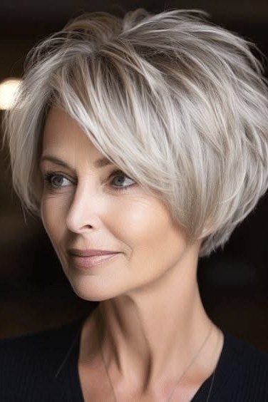 Silver pixie bob with volume for women over 40