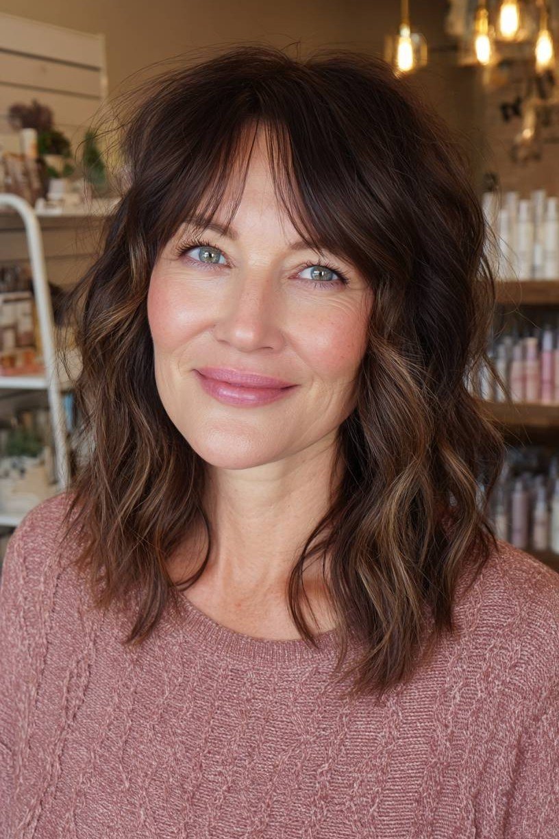 Dark Waves With Soft Bangs for women over 50