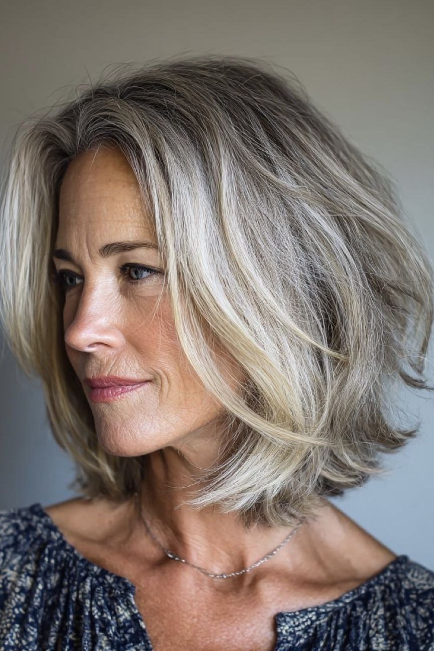 Silver Bob With Bangs for women over 50