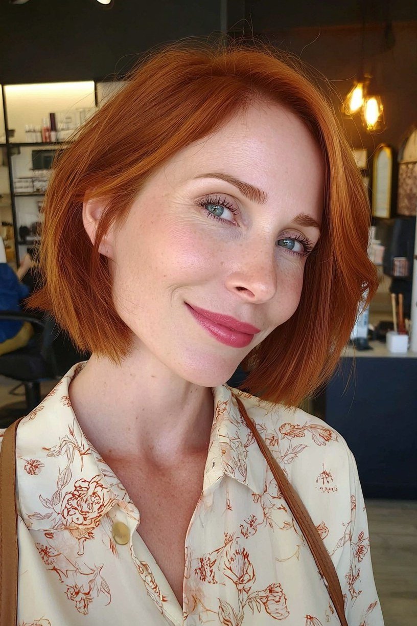Copper red bob haircut for women over 40