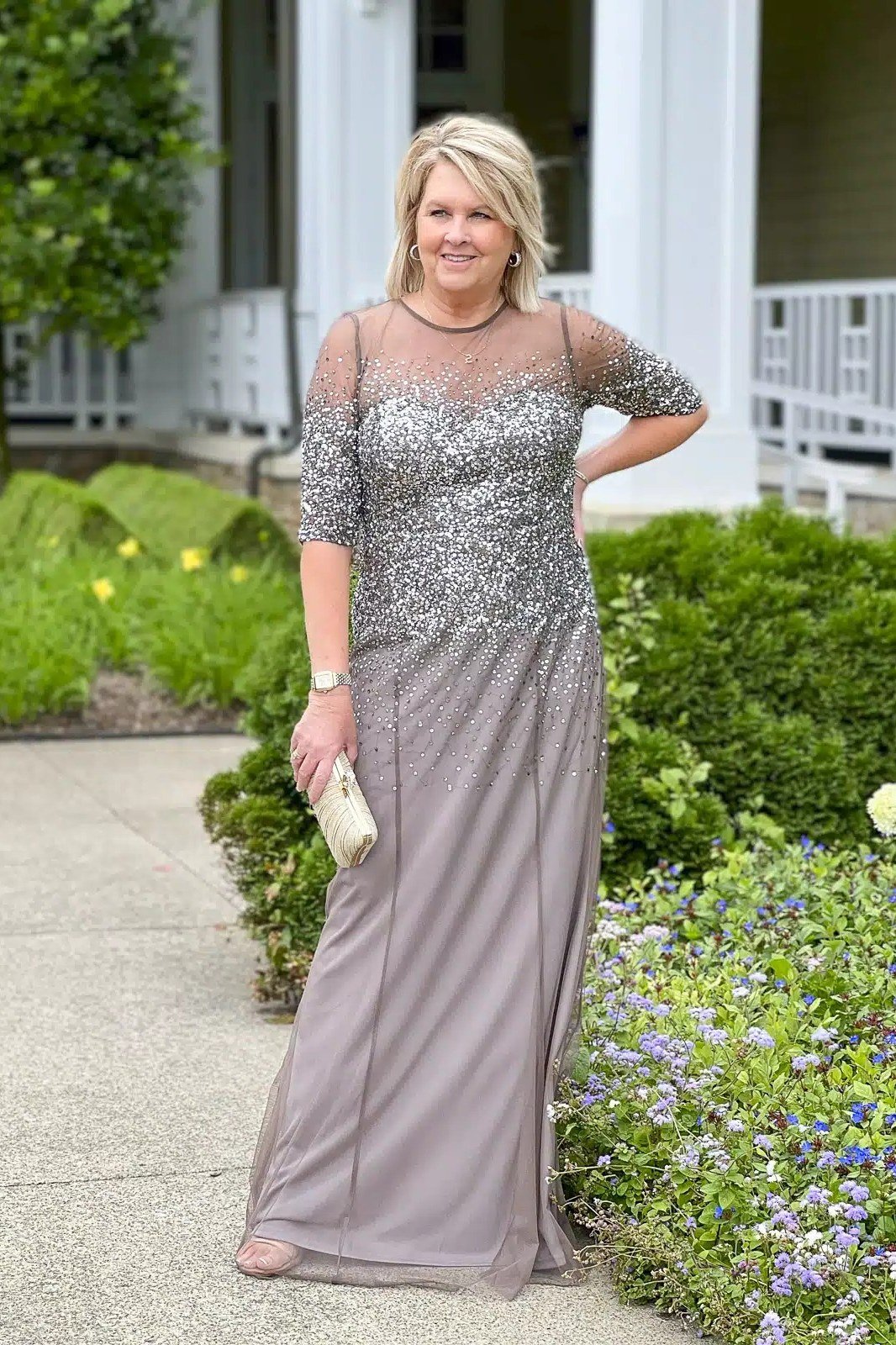 Silver sequin evening gown