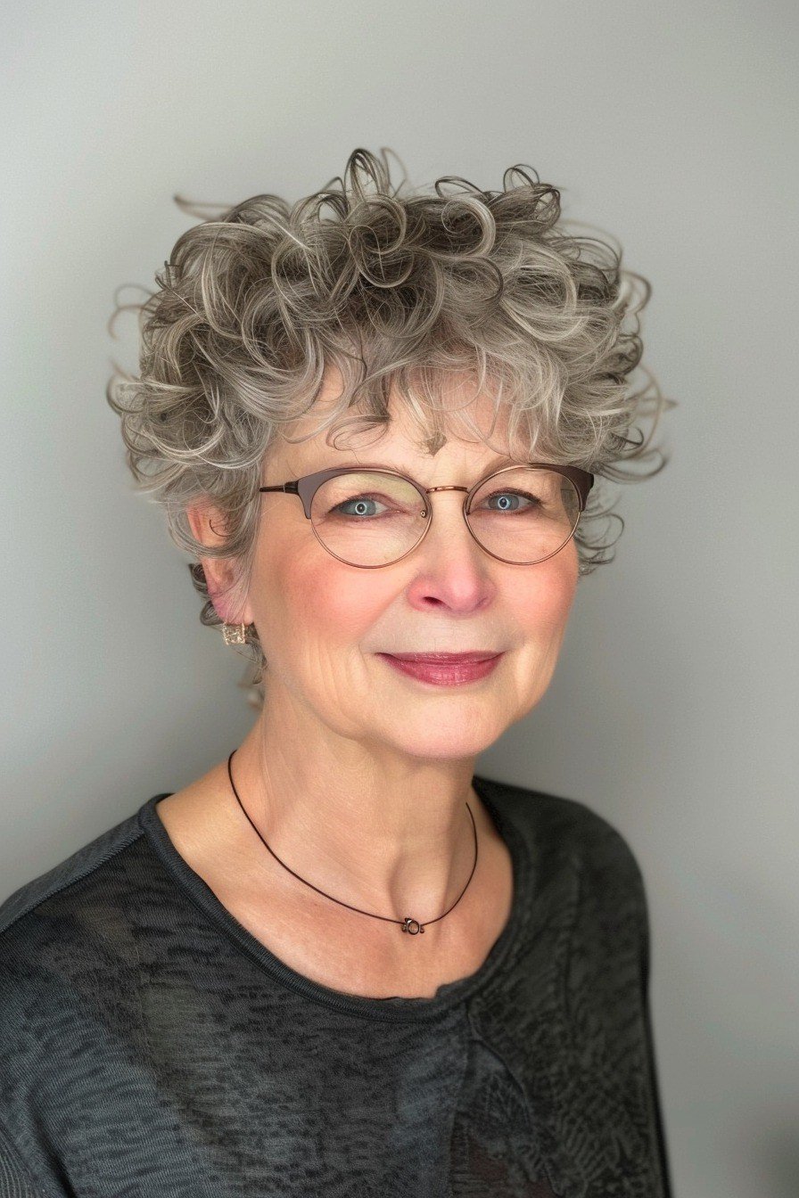 curly grey crop with natural curls for women over 60