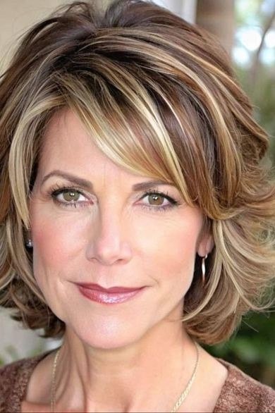 Highlighted Layers With Bangs for women over 50