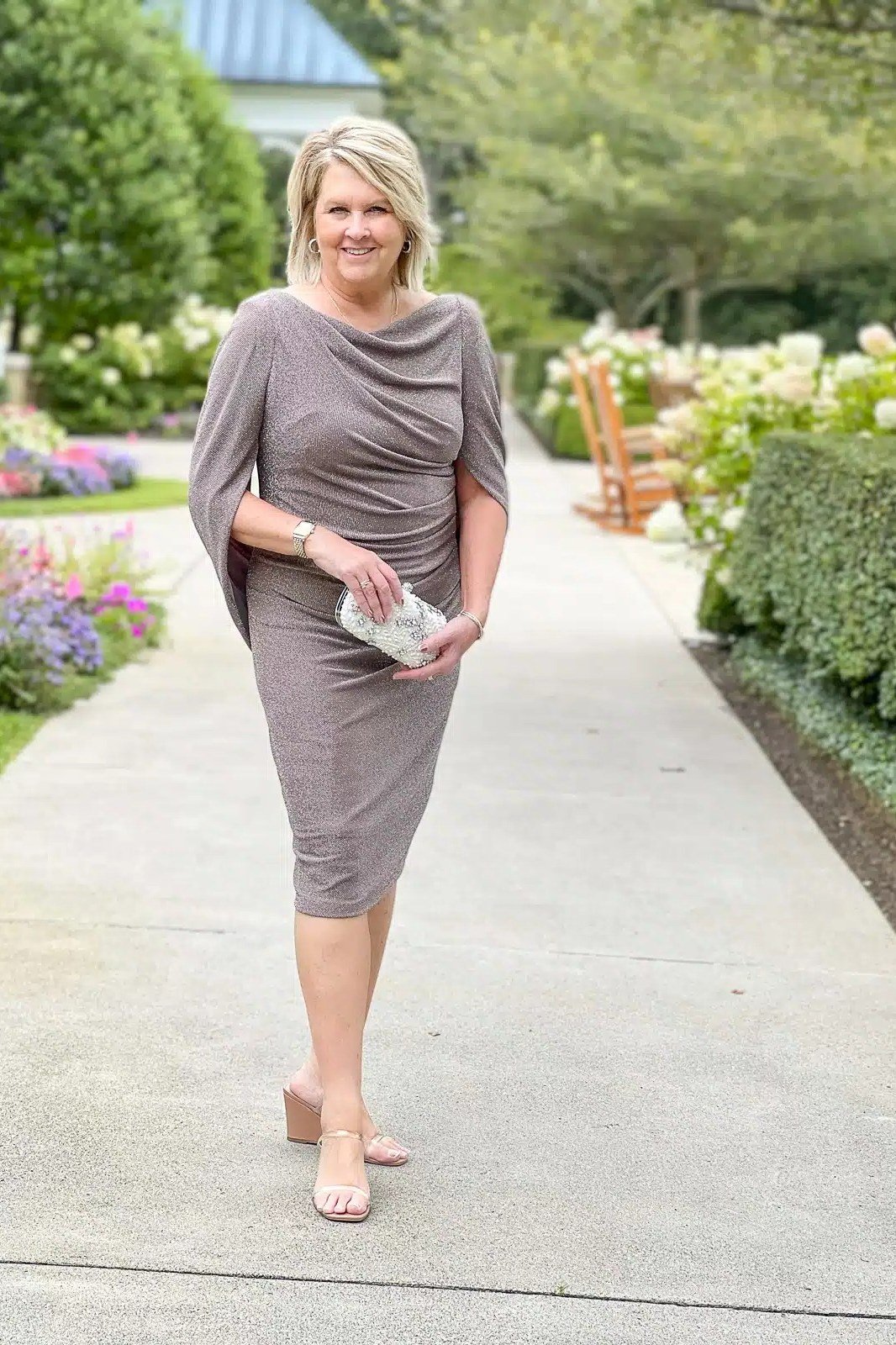 Taupe cowl-neck dress