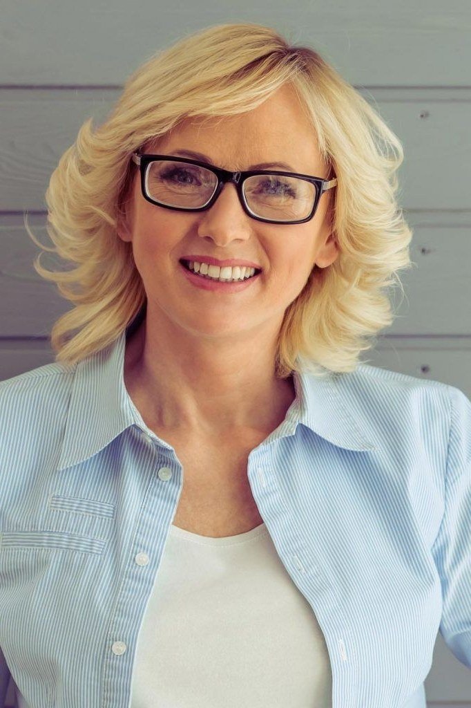 Soft Blonde Shoulder-Length With Glasses for women over 50