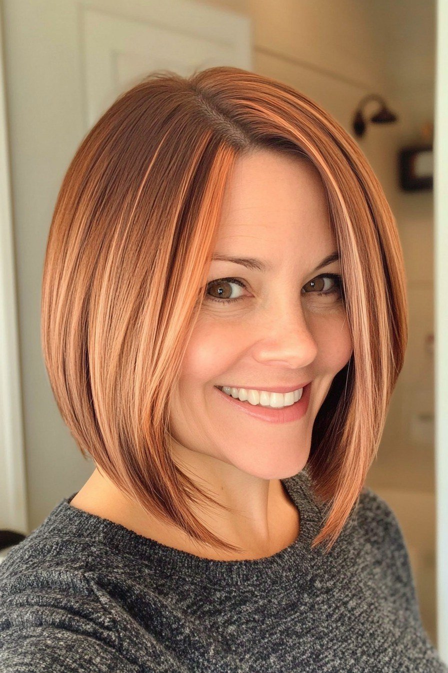 Sleek copper bob haircut for women over 40