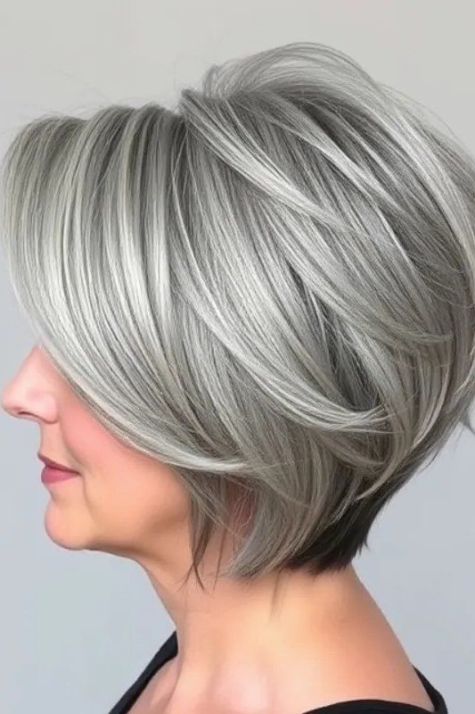 inverted stacked silver bob haircut for women over 60