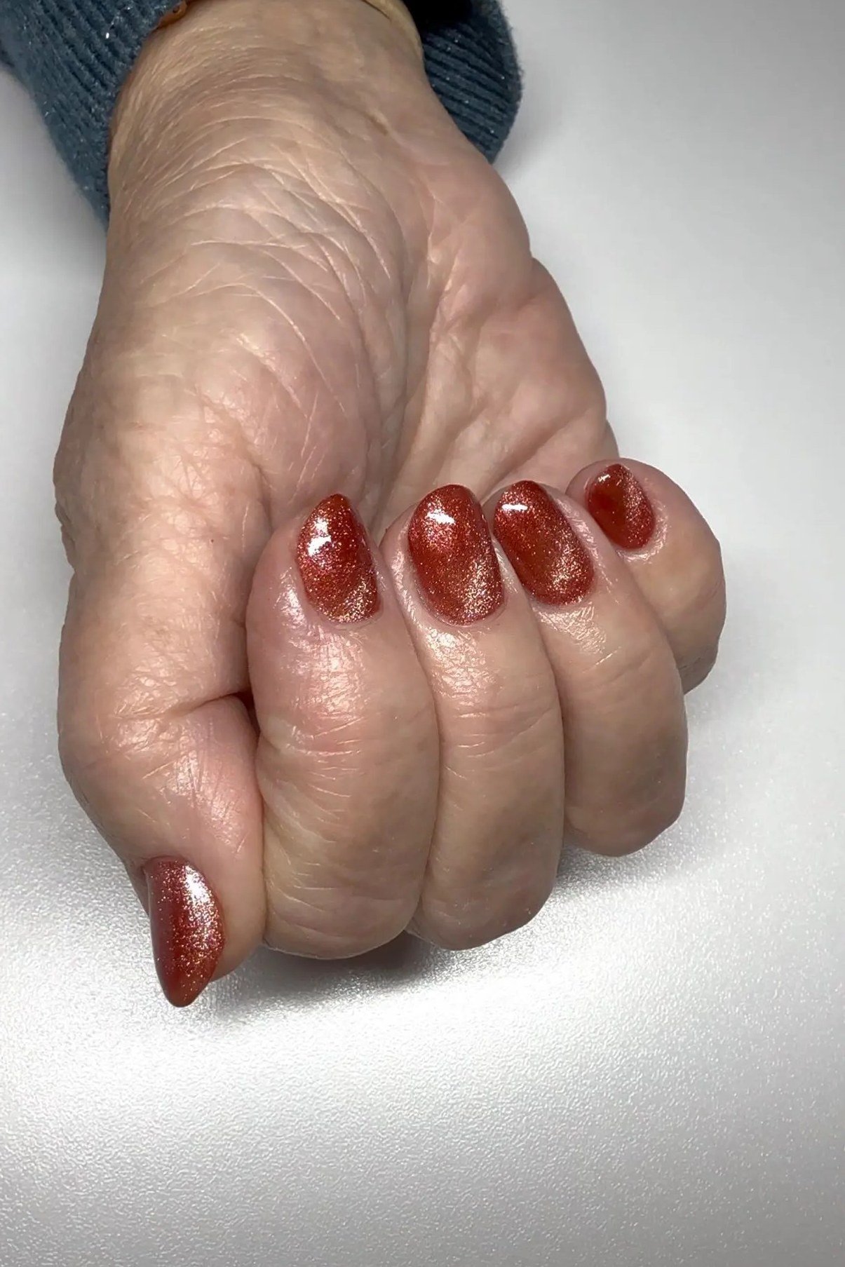 Dark Cherry Red Shimmer Nails for women over 50