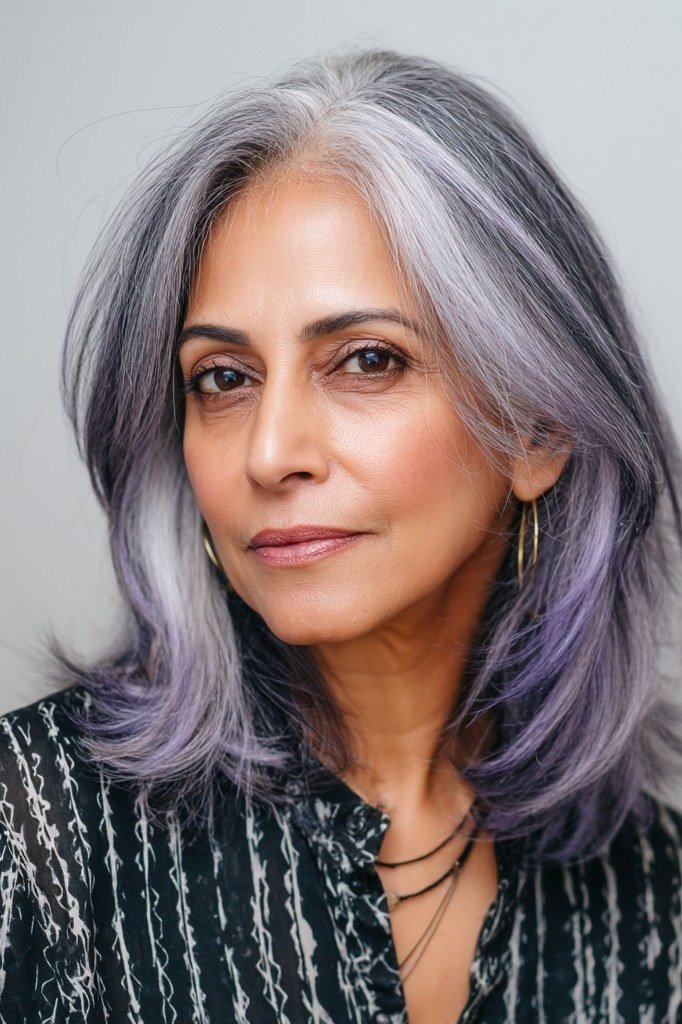Silver-Lavender Shoulder Hair for women over 50