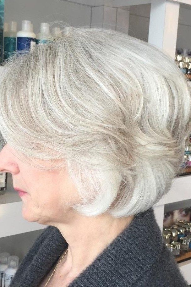 voluminous white rounded bob haircut for women over 60