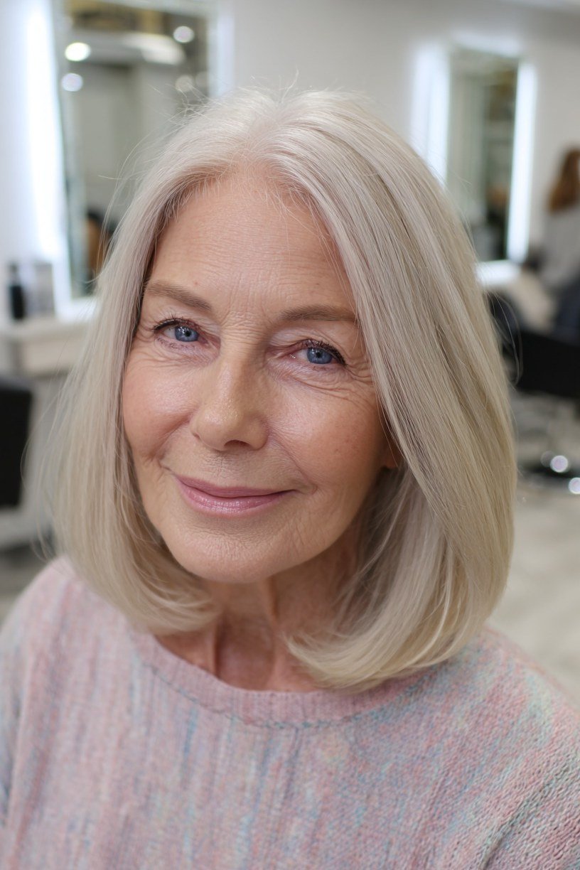White Straight Lob for women over 50