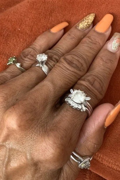 Peach Orange Nails with Gold Glitter for women over 50