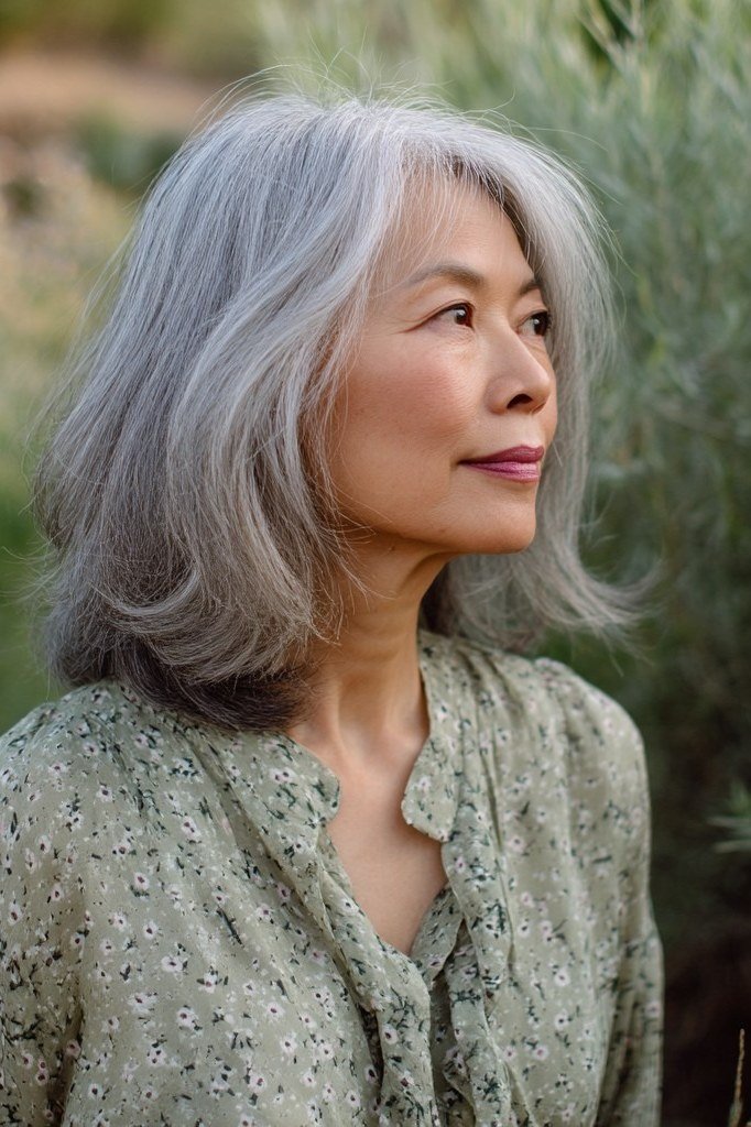 Silver Layers With Deep Side Part for women over 50