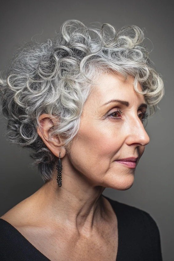 short silver curly pixie haircut for women over 60