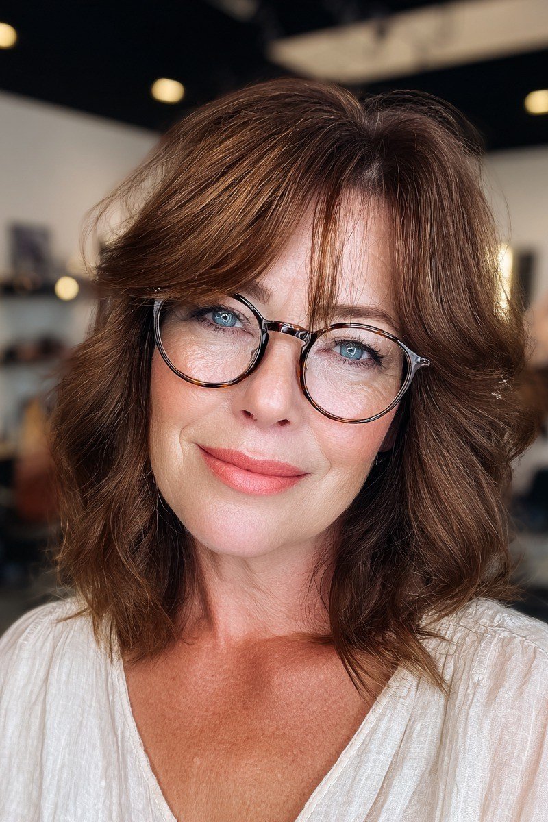 Brunette Waves With Glasses for women over 50