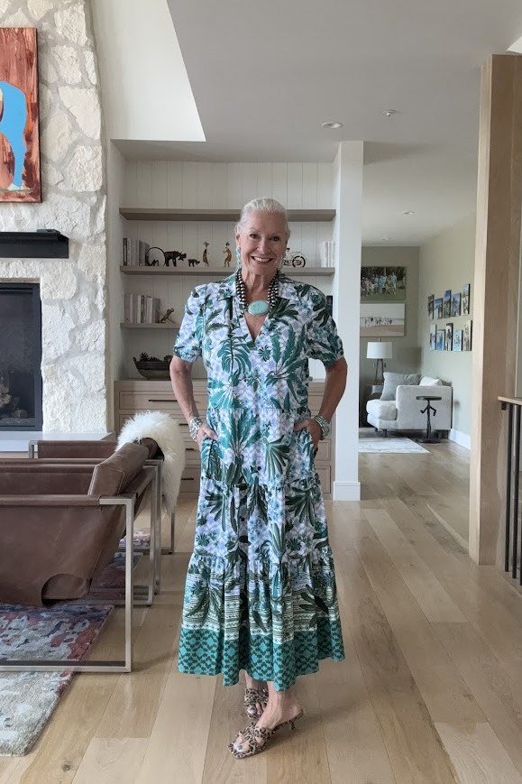 Teal botanical maxi dress
