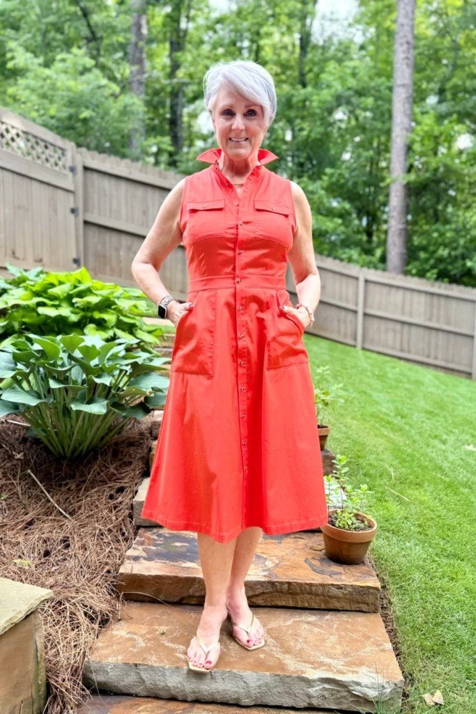 Coral shirt dress
