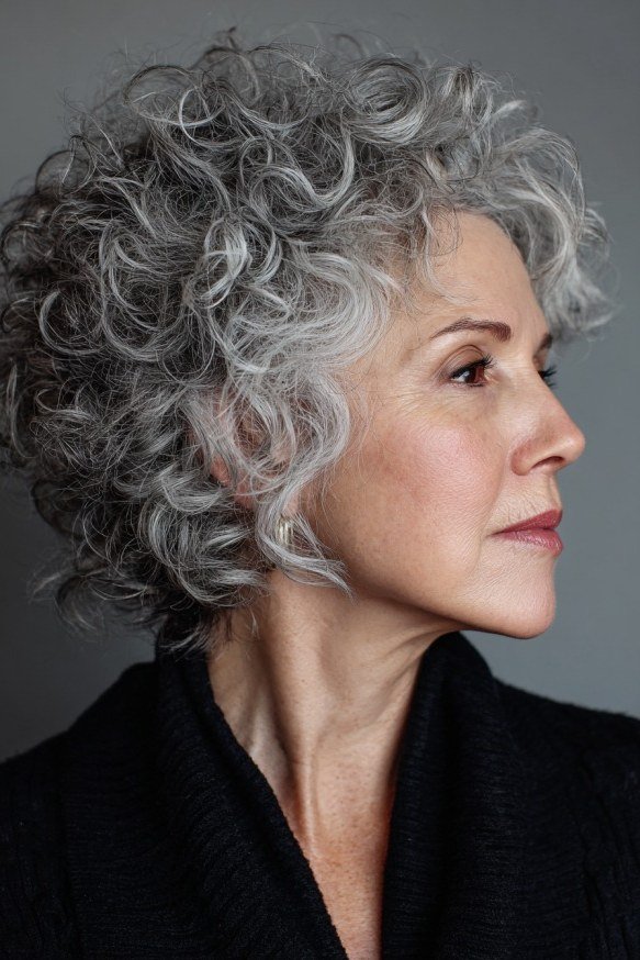 close crop spiral grey curls for women over 60