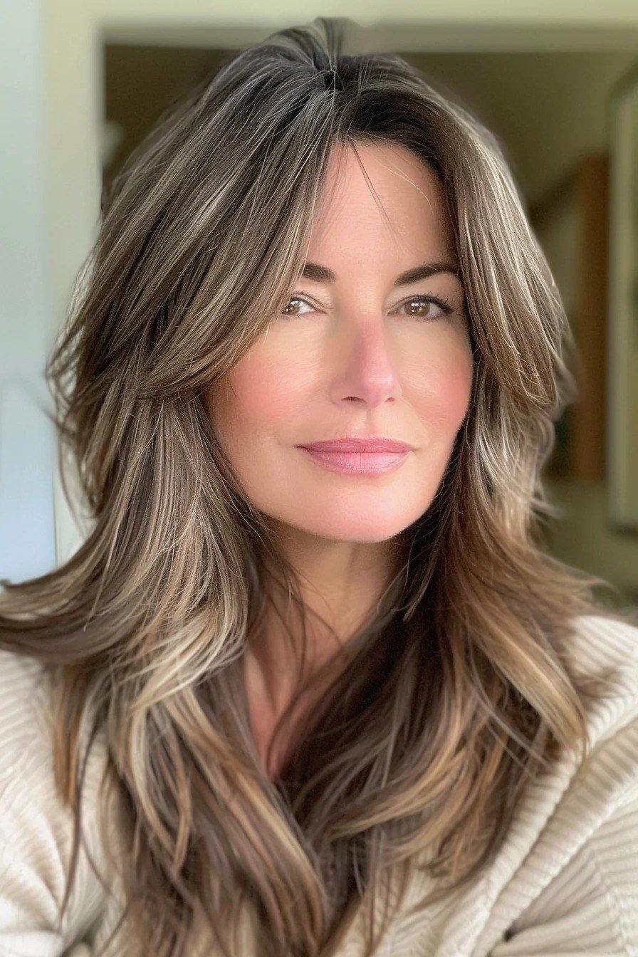 Blonde balayage lob hairstyle for women over 40