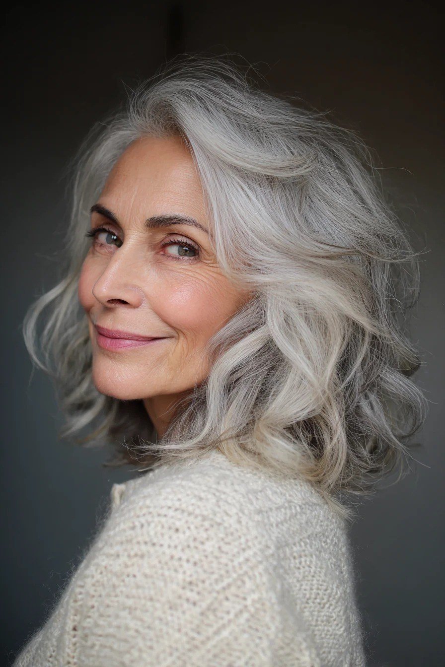 over the shoulder silver waves for women over 60