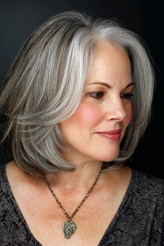 Sleek Silver Cut With a Bold Red Top for women over 50