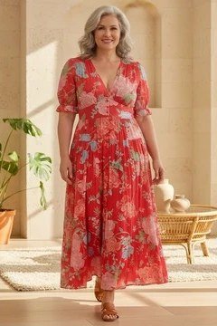 Red floral maxi dress