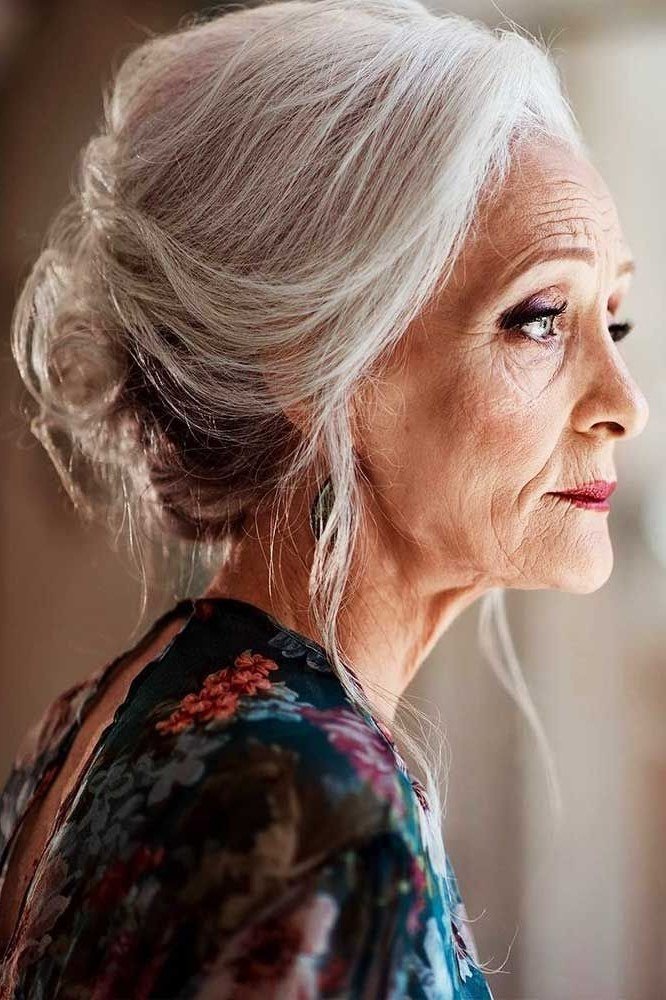 soft white low chignon for women over 60
