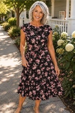 Black floral midi dress