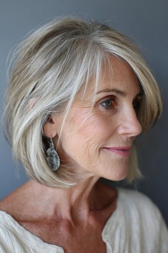 Rich Brown Cut With Soft Bangs for women over 50