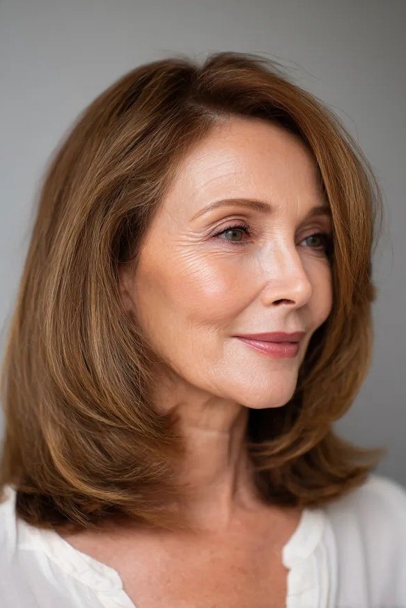 Sleek rounded brown bob - hairstyle for women over 40