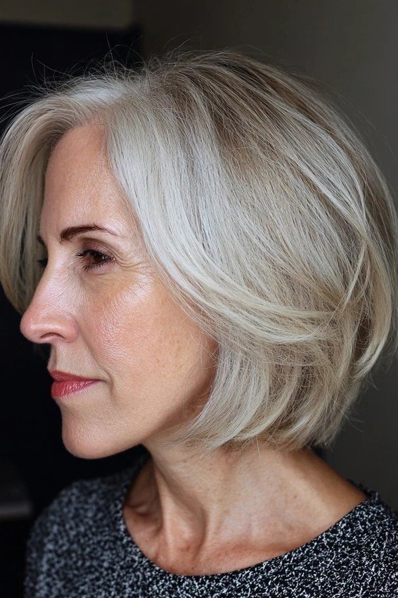 Silver layered bob - hairstyle for women over 40