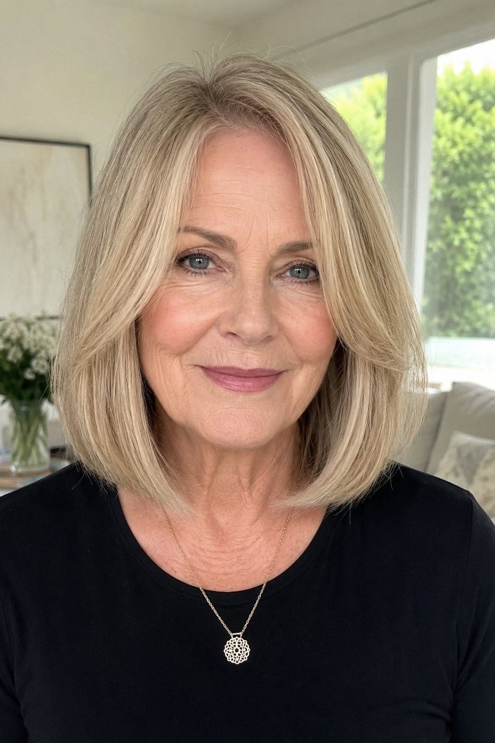 Straight blonde bob - hairstyle for women over 40