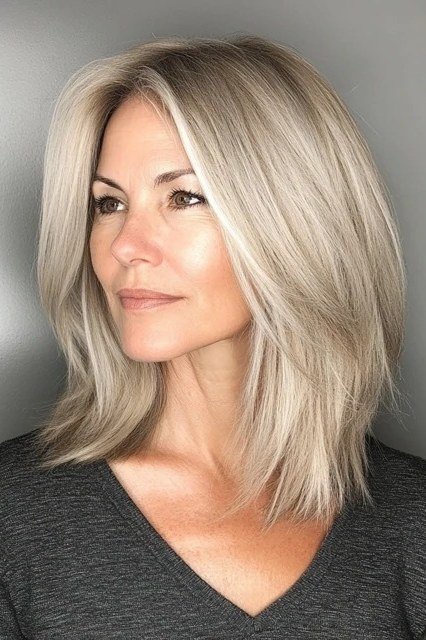Platinum blonde lob - hairstyle for women over 40