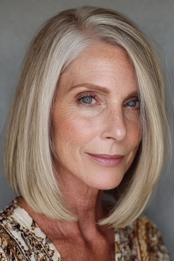 Ash-blonde straight bob - hairstyle for women over 40
