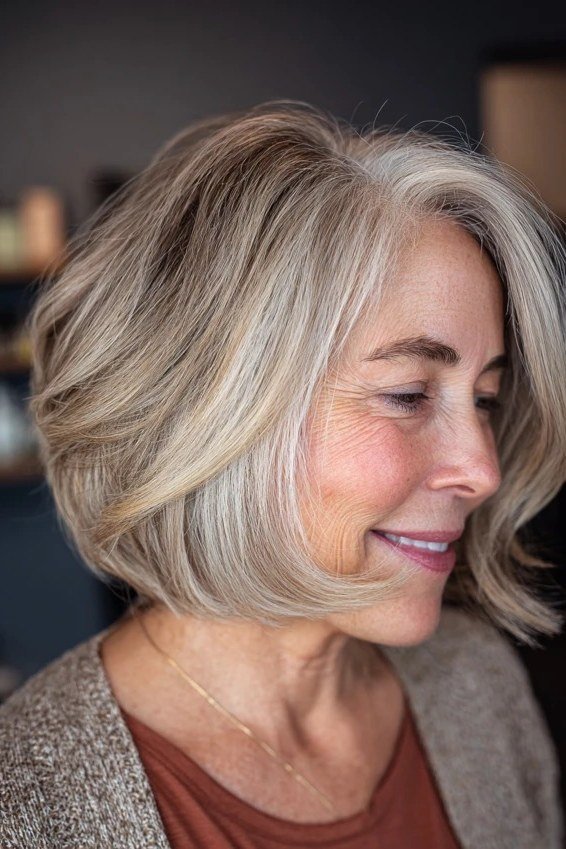 Rounded silver bob - hairstyle for women over 40