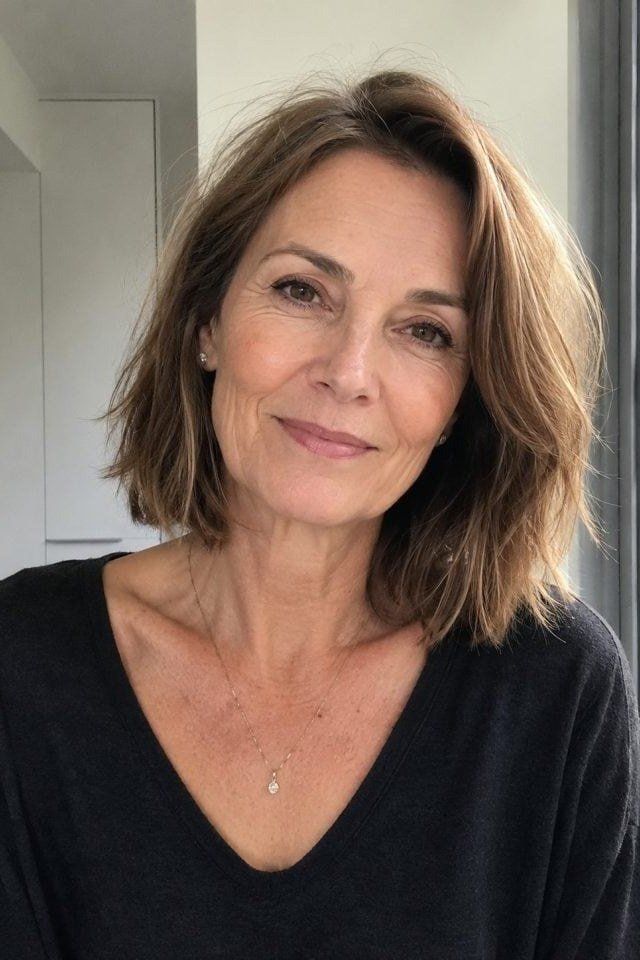 Straight brown bob - hairstyle for women over 40