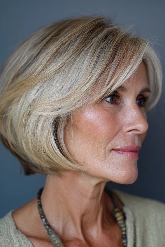 Stacked silver bob - hairstyle for women over 40