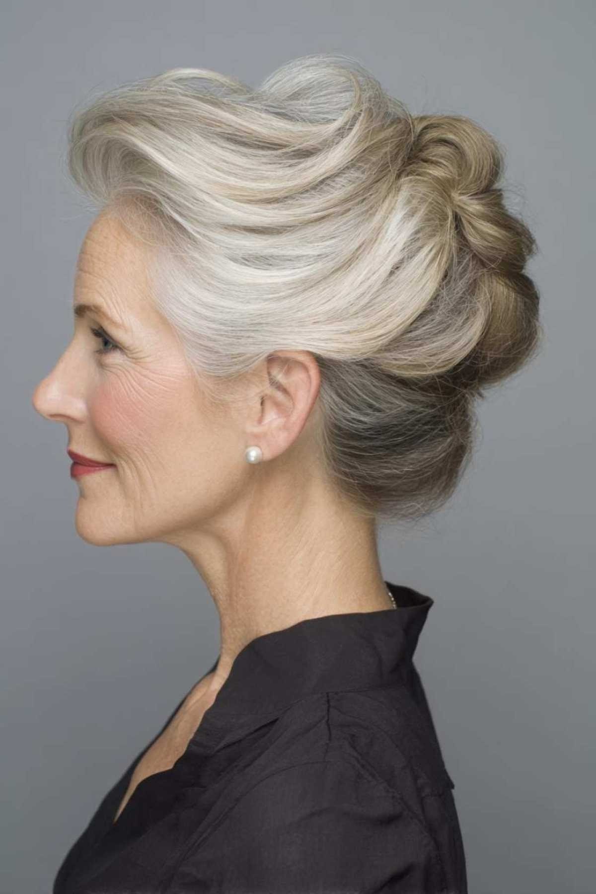 Silver twisted updo - hairstyle for women over 40