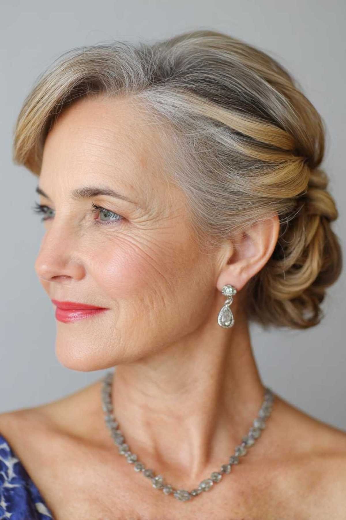 Blonde twisted updo - hairstyle for women over 40