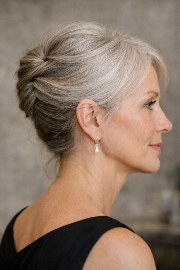 Silver French twist updo - hairstyle for women over 40