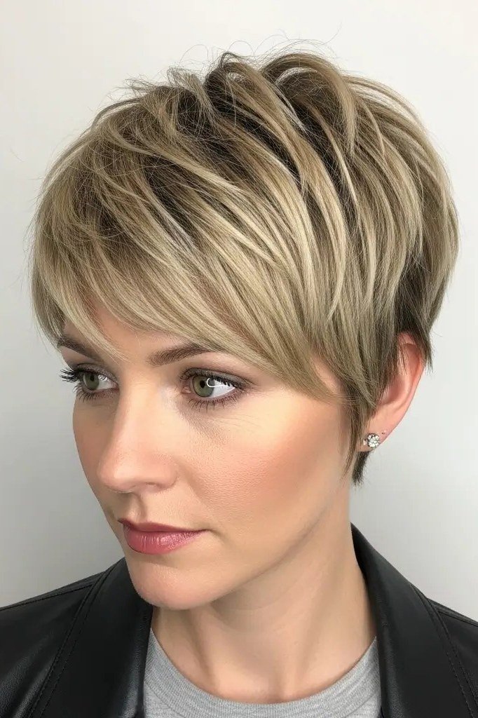Textured blonde pixie - hairstyle for women over 40
