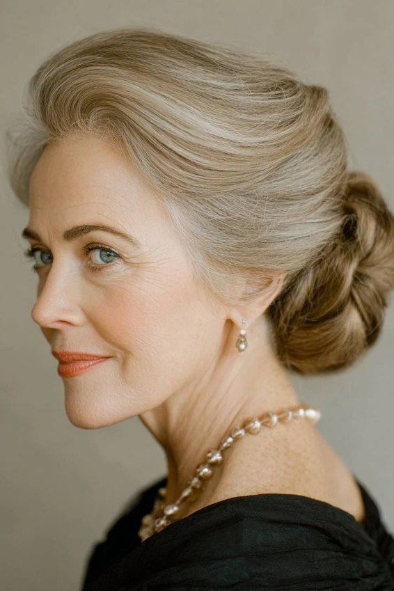 Blonde low chignon - hairstyle for women over 40