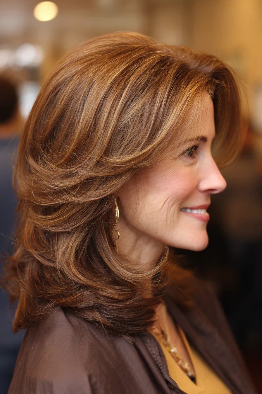 Copper layered lob - hairstyle for women over 40