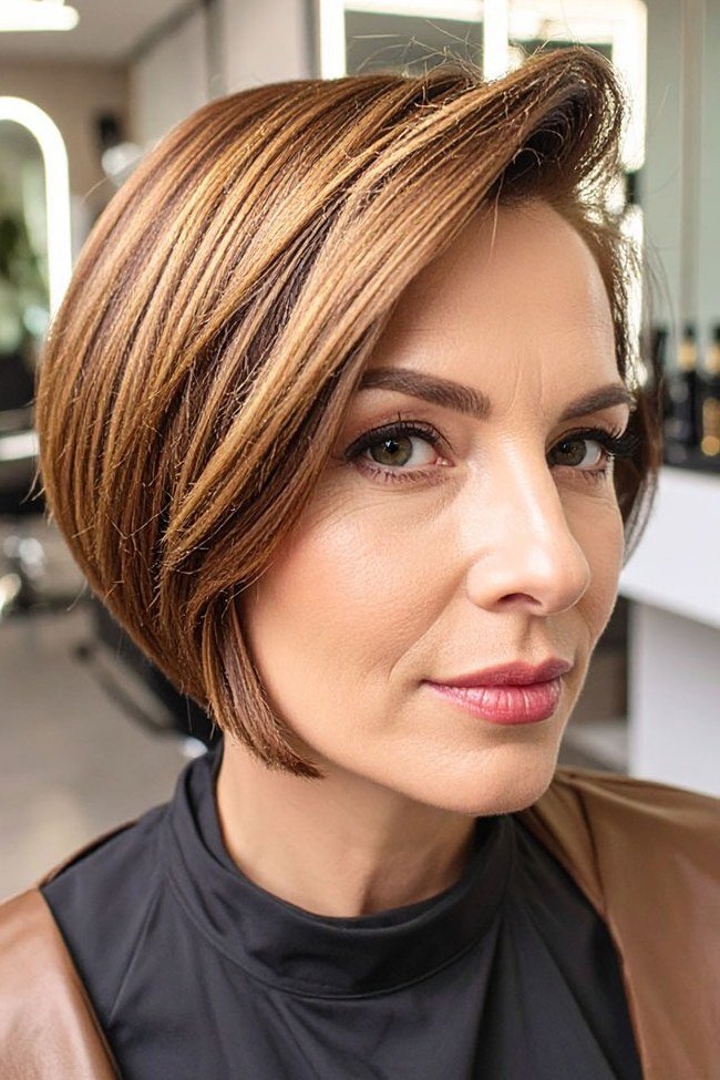 Copper straight bob - hairstyle for women over 40