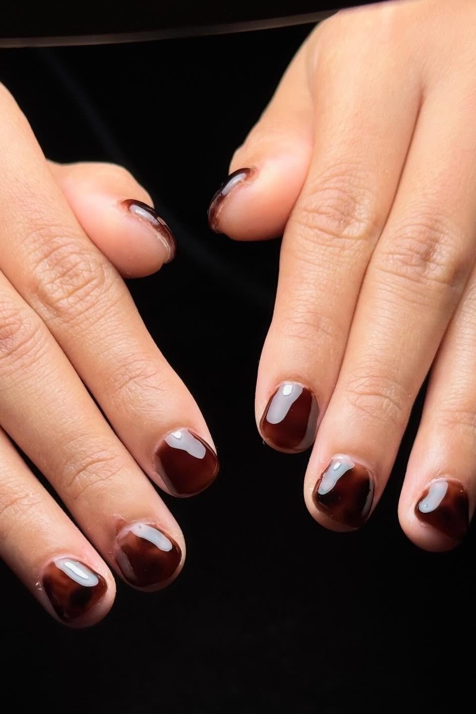 Black cherry French tip nails