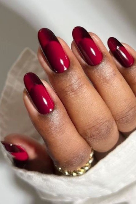 Magenta cherry almond nails