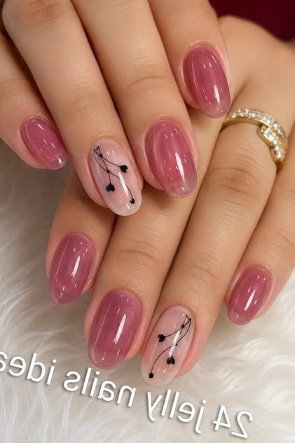 Red jelly short squoval nails