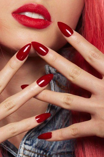 Cherry French tip almond nails