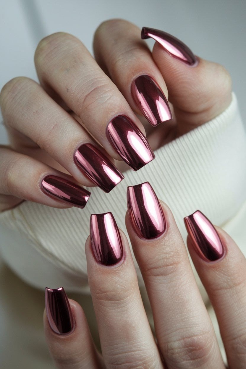 Metallic plum square nails
