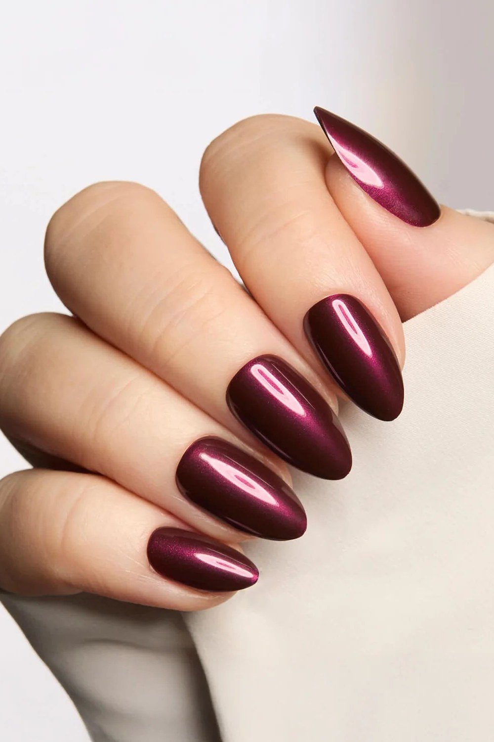 Plum metallic almond nails
